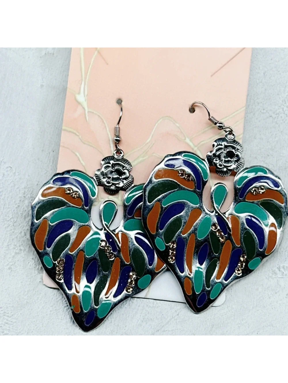 847mc. Pewtertone Enamel Earrings